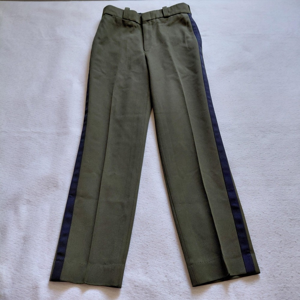 VF Imagewear Olive Green Dress Pants Navy Stripe Wool Blend Mens 31x32 Mid Rise